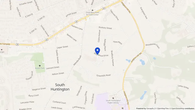 Mapa que muestra la ubicación de Apex Rehab & Care Center en 78 Birchwood Drive, Huntington Station, NY 11746 — DachiPlus ofrece transporte médico aquí.
