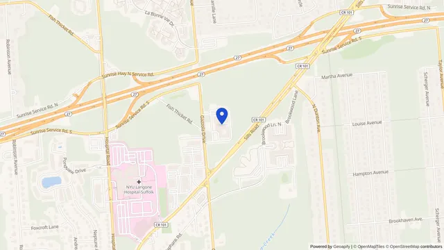 Map showing the location of Brookhaven Health Care Facility at 801 Gazzola Drive, East Patchogue, NY 11772, served by DachiPlus medical transportation.