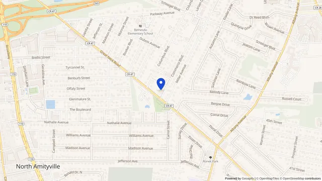 Mapa que muestra la ubicación de DaVita Long Island Renal Care (Amityville) en 3460 Great Neck Rd, Amityville, NY 11701 — DachiPlus ofrece transporte médico aquí.