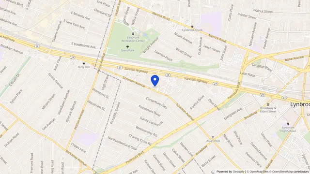 Mapa que muestra la ubicación de DaVita Lynbrook Dialysis Center en 147 Scranton Ave, Lynbrook, NY 11563 — DachiPlus ofrece transporte médico aquí.