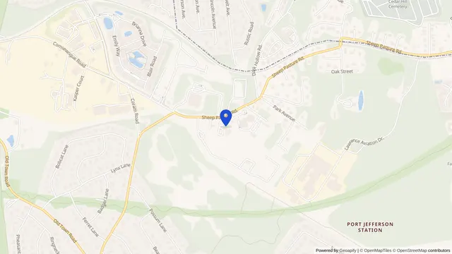 Mapa que muestra la ubicación de Day Haven Adult Day Services en 400 Sheep Pasture Rd, Port Jefferson, NY 11777 — DachiPlus ofrece transporte médico aquí.