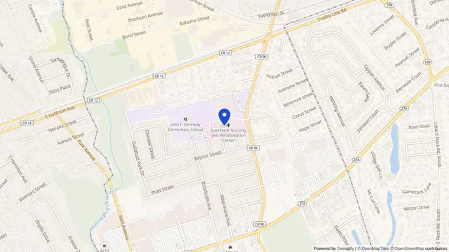 Mapa que muestra la ubicación de East Neck Nursing & Rehab Center en 134 Great East Neck Road, West Babylon, NY 11704 — DachiPlus ofrece transporte médico aquí.