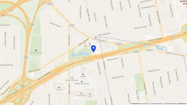 Mapa que muestra la ubicación de Fresenius Kidney Care Bay Shore en 929 Sunrise Hwy, Bay Shore, NY 11706 — DachiPlus ofrece transporte médico aquí.