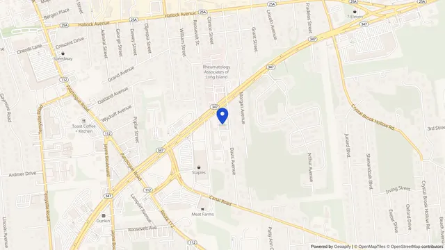 Mapa que muestra la ubicación de Fresenius Kidney Care Central Suffolk en 5225 Nesconset Hwy, Ste 72, Port Jefferson Station, NY 11776 — DachiPlus ofrece transporte médico aquí.
