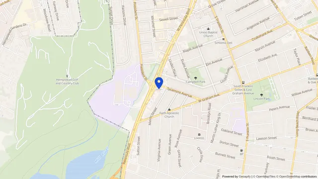 Mapa que muestra la ubicación de Fresenius Kidney Care Hempstead en 615 Peninsula Blvd, Hempstead, NY 11550 — DachiPlus ofrece transporte médico aquí.