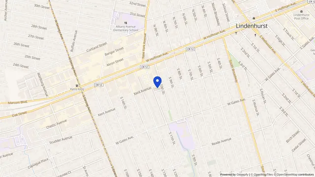 Mapa que muestra la ubicación de Fresenius Kidney Care Lindenhurst en 185 S 10th St, Lindenhurst, NY 11757 — DachiPlus ofrece transporte médico aquí.