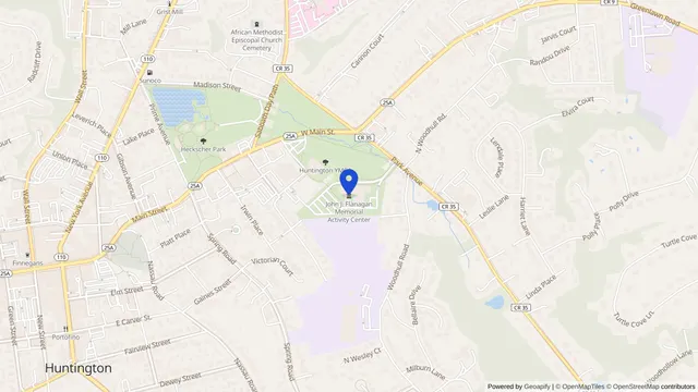 Mapa que muestra la ubicación de Town of Huntington Adult Day Care en 423 Park Ave, Huntington, NY 11743 — DachiPlus ofrece transporte médico aquí.
