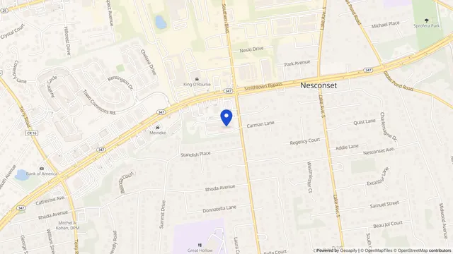 Mapa que muestra la ubicación de Nesconset Center for Nursing & Rehab en 100 Southern Boulevard, Nesconset, NY 11767 — DachiPlus ofrece transporte médico aquí.