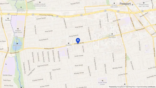 Map showing the location of South Shore Healthcare at 275 W Merrick Road, Freeport, NY 11520, served by DachiPlus medical transportation.