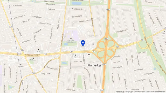Mapa que muestra la ubicación de St. Joseph Hospital en 4295 Hempstead Tpke, Bethpage, NY 11714 — DachiPlus ofrece transporte médico aquí.