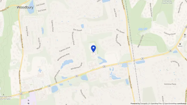 Mapa que muestra la ubicación de White Oaks Nursing Home en 8565 Jericho Turnpike, Woodbury, NY 11797 — DachiPlus ofrece transporte médico aquí.