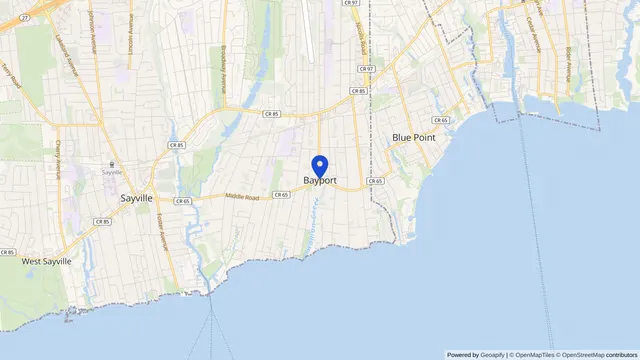 Mapa que muestra la ubicación de Bayport en Bayport, Condado de Suffolk, NY — DachiPlus ofrece transporte médico aquí.