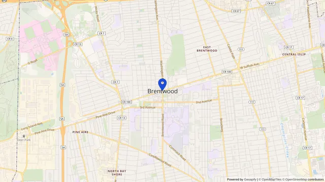 Mapa que muestra la ubicación de Brentwood en Brentwood, Condado de Suffolk, NY — DachiPlus ofrece transporte médico aquí.