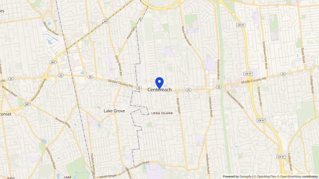 Mapa que muestra la ubicación de Centereach en Centereach, Condado de Suffolk, NY — DachiPlus ofrece transporte médico aquí.