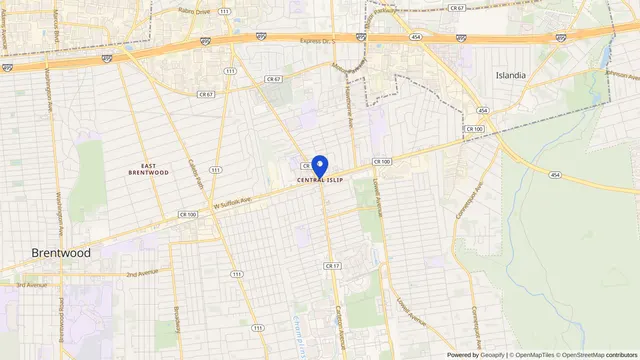 Mapa que muestra la ubicación de Central Islip en Central Islip, Condado de Suffolk, NY — DachiPlus ofrece transporte médico aquí.