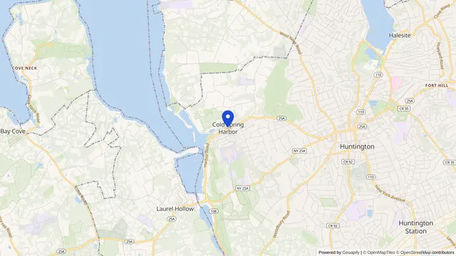 Mapa que muestra la ubicación de Cold Spring Harbor en Cold Spring Harbor, Condado de Suffolk, NY — DachiPlus ofrece transporte médico aquí.