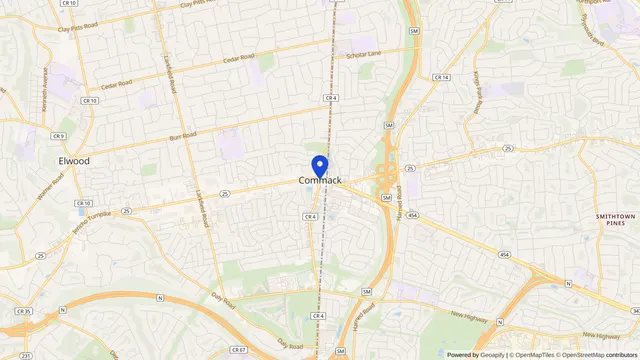Mapa que muestra la ubicación de Commack en Commack, Condado de Suffolk, NY — DachiPlus ofrece transporte médico aquí.