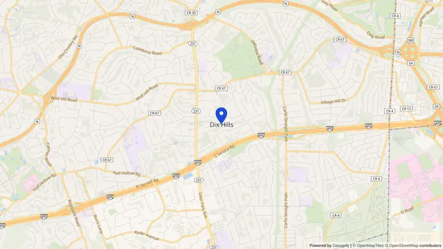 Mapa que muestra la ubicación de Dix Hills en Dix Hills, Condado de Suffolk, NY — DachiPlus ofrece transporte médico aquí.