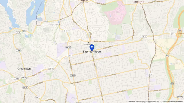 Mapa que muestra la ubicación de East Northport en East Northport, Condado de Suffolk, NY — DachiPlus ofrece transporte médico aquí.