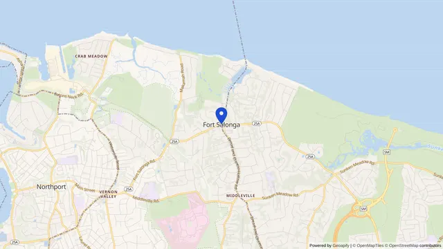 Mapa que muestra la ubicación de Fort Salonga en Fort Salonga, Condado de Suffolk, NY — DachiPlus ofrece transporte médico aquí.