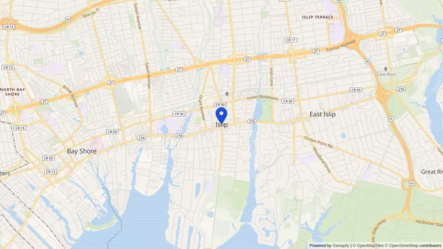Mapa que muestra la ubicación de Islip en Islip, Condado de Suffolk, NY — DachiPlus ofrece transporte médico aquí.