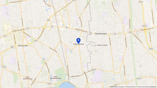 Mapa que muestra la ubicación de Lake Grove en Lake Grove, Condado de Suffolk, NY — DachiPlus ofrece transporte médico aquí.