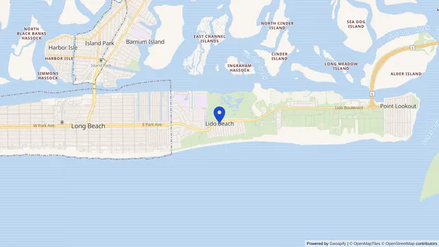 Mapa que muestra la ubicación de Lido Beach en Lido Beach, Condado de Nassau, NY — DachiPlus ofrece transporte médico aquí.