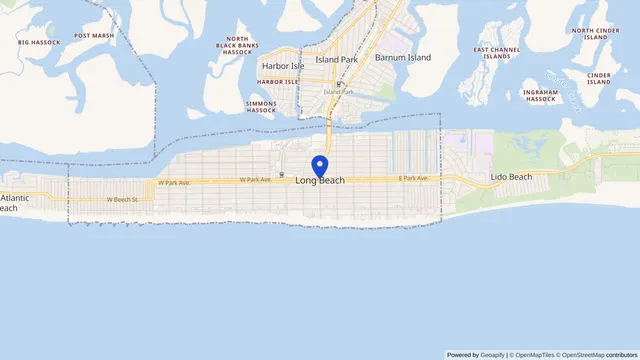 Mapa que muestra la ubicación de Long Beach en Long Beach, Condado de Nassau, NY — DachiPlus ofrece transporte médico aquí.