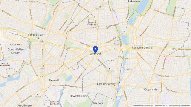 Mapa que muestra la ubicación de Lynbrook en Lynbrook, Condado de Nassau, NY — DachiPlus ofrece transporte médico aquí.