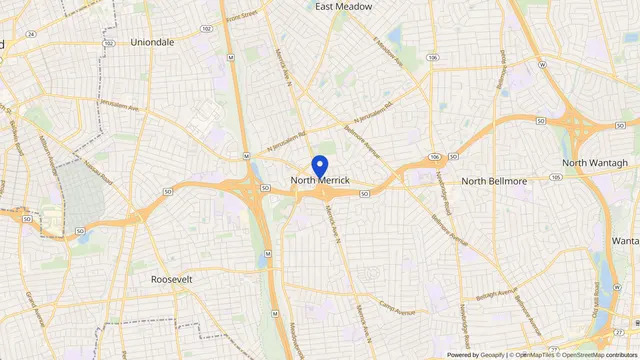 Map showing the location of North Merrick at North Merrick, Nassau County, NY, served by DachiPlus medical transportation.