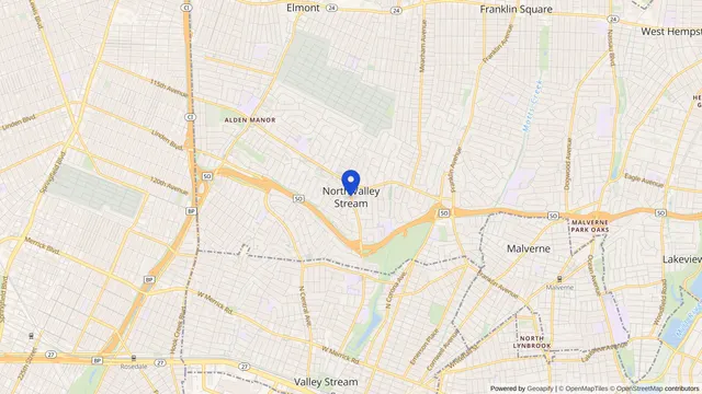 Map showing the location of North Valley Stream at North Valley Stream, Nassau County, NY, served by DachiPlus medical transportation.