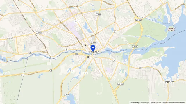 Map showing the location of Riverhead at Riverhead, Suffolk County, NY, served by DachiPlus medical transportation.