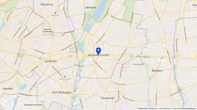 Mapa que muestra la ubicación de Rockville Centre en Rockville Centre, Condado de Nassau, NY — DachiPlus ofrece transporte médico aquí.