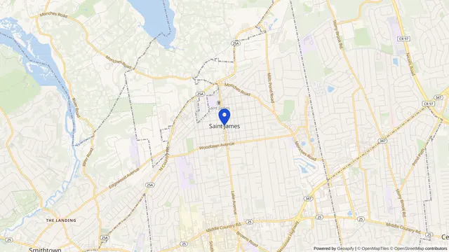 Mapa que muestra la ubicación de Saint James en Saint James, Condado de Suffolk, NY — DachiPlus ofrece transporte médico aquí.