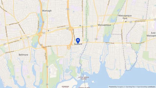 Mapa que muestra la ubicación de Seaford en Seaford, Condado de Nassau, NY — DachiPlus ofrece transporte médico aquí.