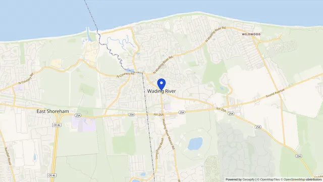 Map showing the location of Wading River at Wading River, Suffolk County, NY, served by DachiPlus medical transportation.