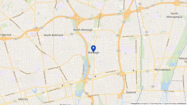 Mapa que muestra la ubicación de Wantagh en Wantagh, Condado de Nassau, NY — DachiPlus ofrece transporte médico aquí.