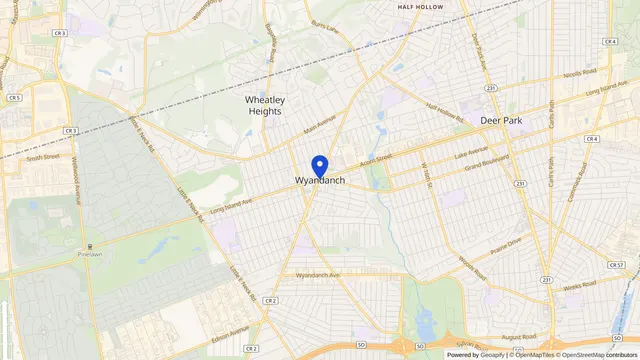 Mapa que muestra la ubicación de Wyandanch en Wyandanch, Condado de Suffolk, NY — DachiPlus ofrece transporte médico aquí.